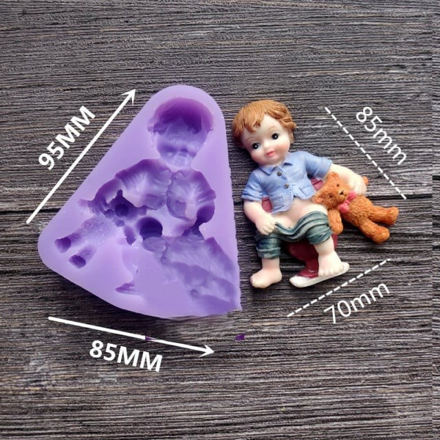 Baby in Bath with Teddy Bear. Silicone Mold