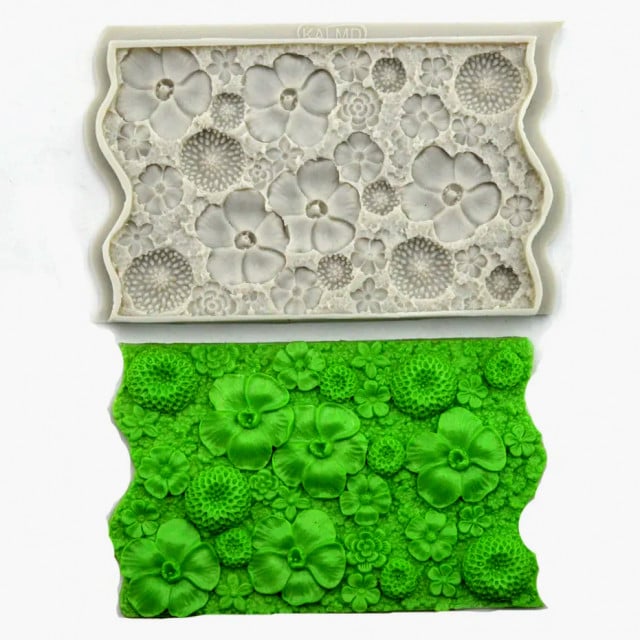 Floral Border with Many Flowers, 18 cm. A stunning silicone mold.