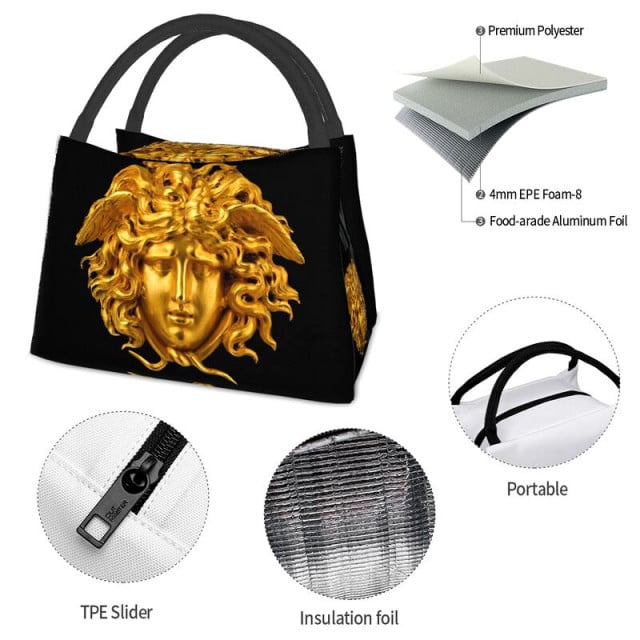 Medusa Fashion Griffe. Borsa di 28 x 16.5 x 18 cm. Termica per vivande portatile