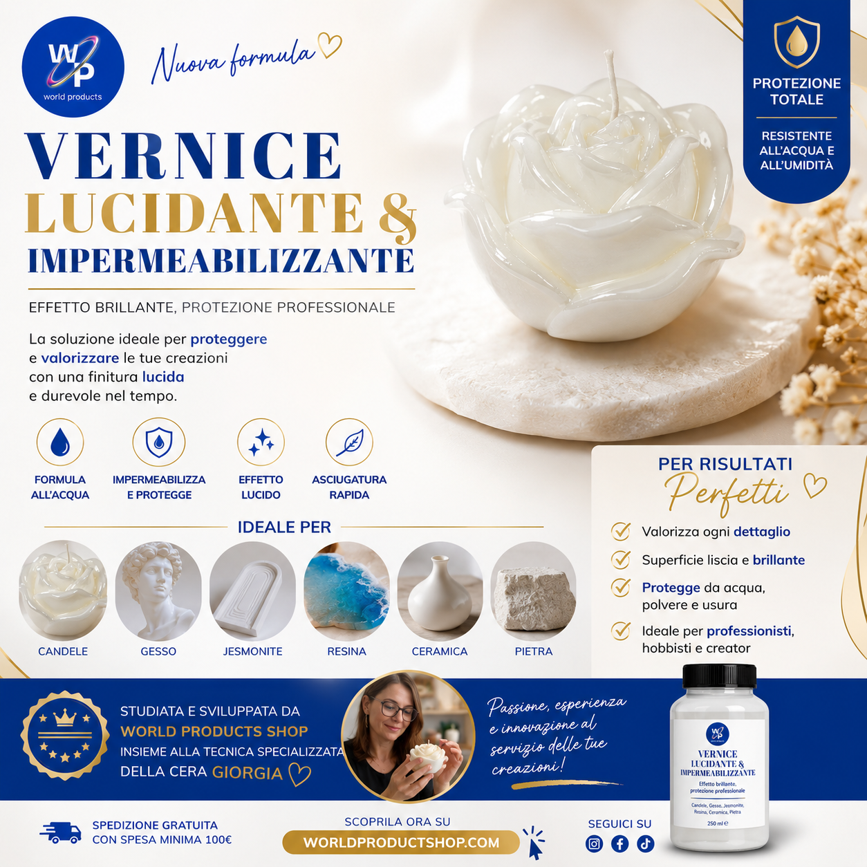 LUCIDANTE E IMPERMEABILE.Per gesso, jensonite,resina,candele, ceramica e pietra
