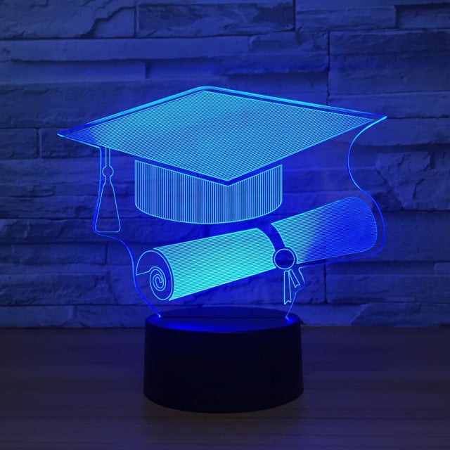 Cappello Laurea e Pergamena. Lampada 7 colori 3/D Led. Telecomando incluso.Cake Topper