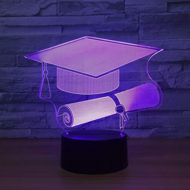Cappello Laurea e Pergamena. Lampada 7 colori 3/D Led. Telecomando incluso.Cake Topper
