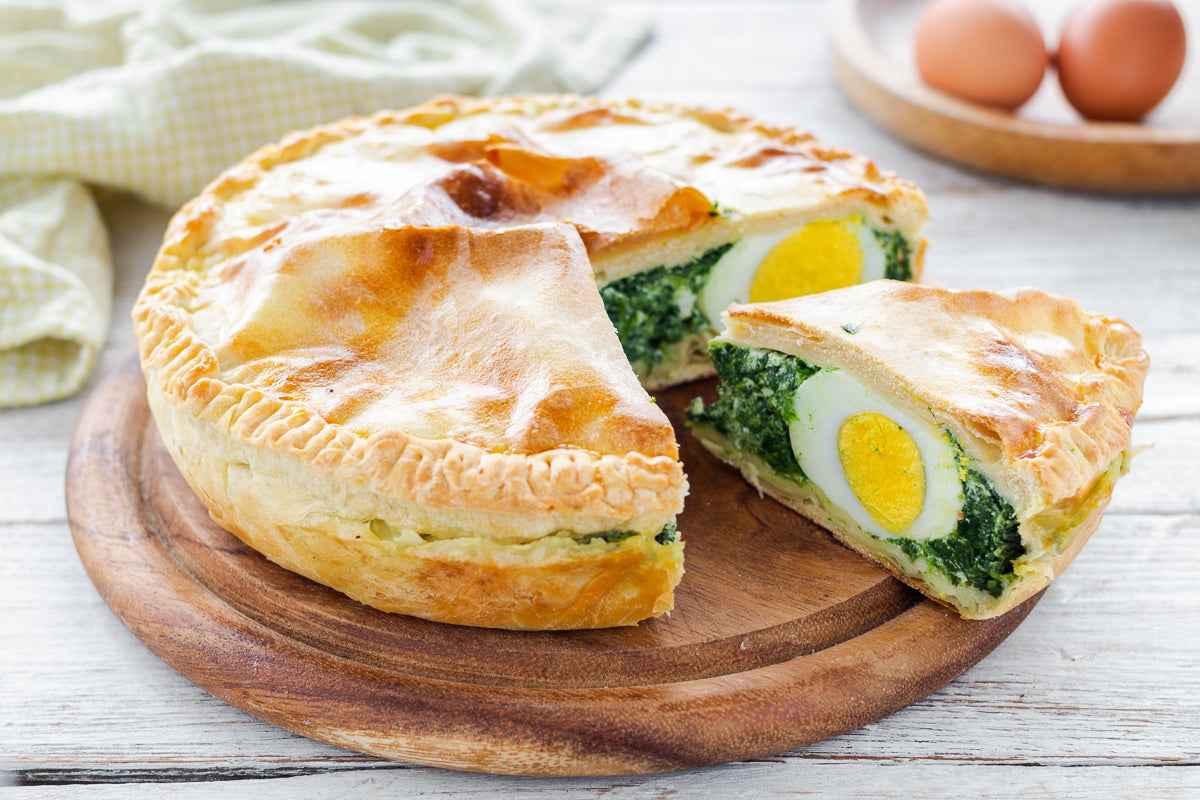 pizza rustica,pasqua,uova sode,spinaci,ricotta, artigianale,pasta sfoglia, qualità.Chef Giovanni Pantaleo.World products shop.